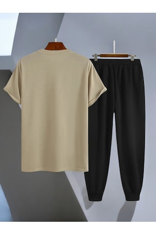 Uyguntarz Unisex Yaramazlık Yapan Kediler Tasarım Basklı Tshirt Eşofman Takımı Bej