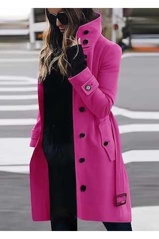 Kadın Sonbahar Ve Kış Büyük Beden Paltoları Gül Kırmızısı