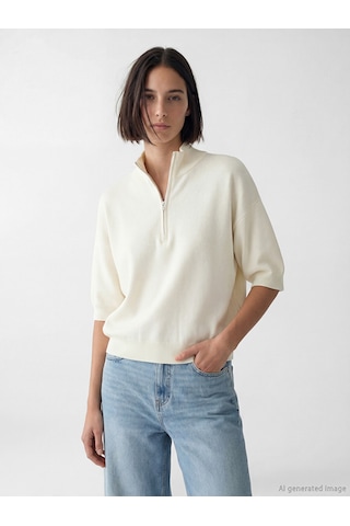 Lcw Vision Bej Dik Yaka Oversize Kadın Triko Kazak