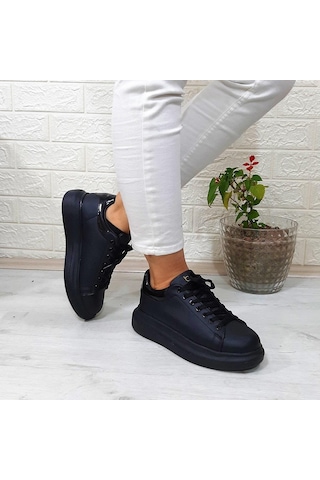 Bestof 150 Siyah-siyah Fuspetli Sneaker Düz Taban Spor Ayakkabı 001