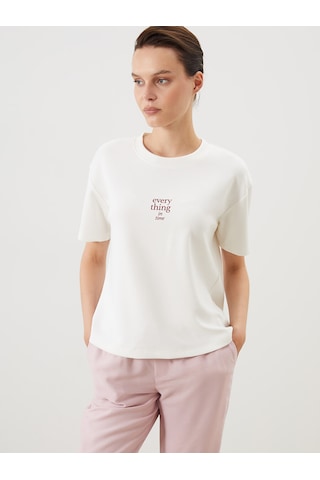 Lcw Comfort Beyaz Baskılı Soft Touch Kadın Tişört