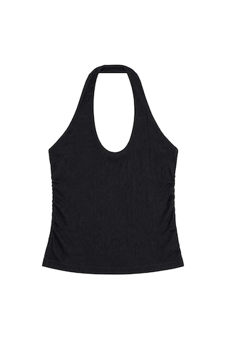 Vadon 1010 Kadın Bürümcük Dokulu Halter Yaka Crop Atlet Bol Paça Pantolon Takım Siyah