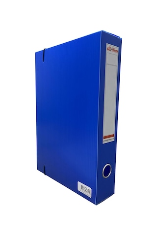 Tr Arşiv Klasörü 24x5x32cm A4 İçin Oluklu Plastik Mavi Lastikli Sırt Etiketli Metal Parmak Halkalı Arşiv Kutusu 3