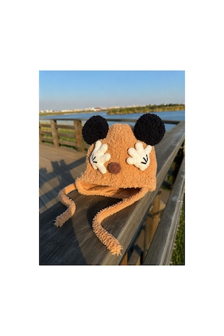 Mollycrush Bebek Camel Kışlık Peluş Şapka Kulaklı Bağcıklı Bere Modeli Kahverengi- Camel