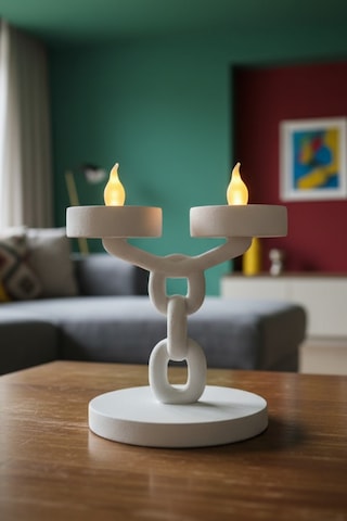 Dekoratif Zincir 2 Li Mumluk Tealight Mum Dahil Modern Masa Üstü Mumluk 15 Cm