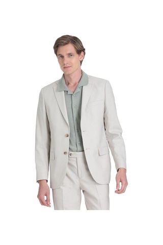 Hatemoğlu Bej Slim Fit Mono Yaka Keten Takım Elbise 36331 Bej
