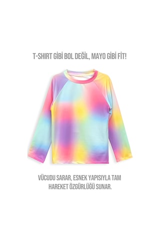 Denokids Uv Korumalı Batik Kız Çocuk Mayo T-shirt Renkli