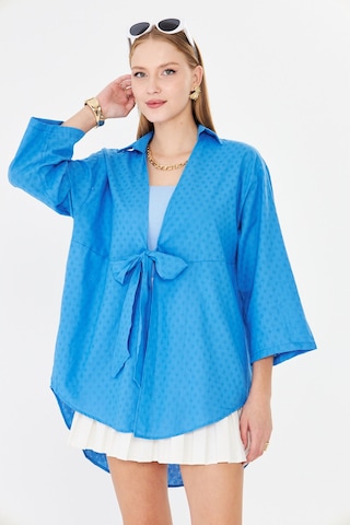 Armonika Kadın Mavi Önden Bağlamalı Kimono Gömlek Arm-25y001108