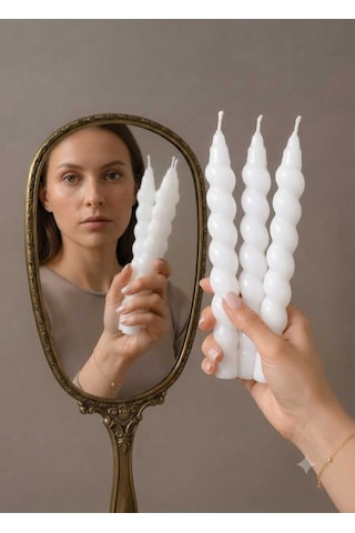 Dekoratif Burgulu Beyaz Spiral 3lü Mum Beyaz