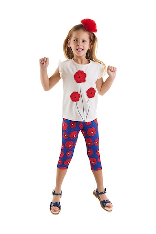 Denokids Mushi Kırmızı Gelincik Kız Çocuk T-shirt Tayt Takım Çok Renkli
