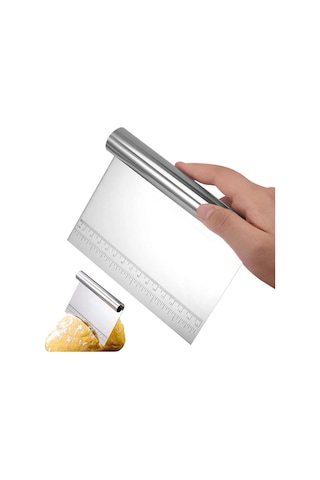 Paslanmaz Çelik Hamur Kesici Spatula Ölçülü Profesyonel Hamur Kazıyıcı El Spatulası Gri