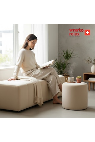 Smarto Relax Puf Babyface Kumaş Silindir Puf 40 45 Cm Bej