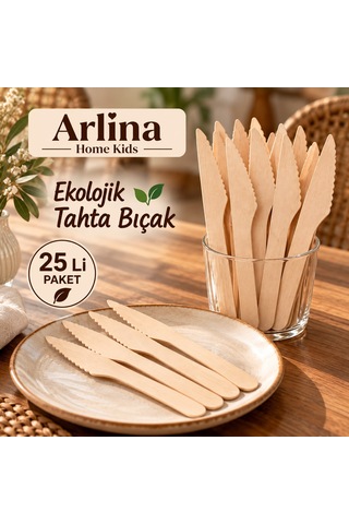 16 Cm Ekolojik Tahta Bıçak 25 Li Ahşap