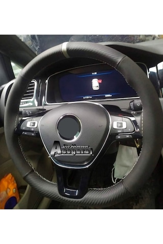 Universal Alcantara Dikmeli Direksiyon Kılıfı Karbon Alkantra Gri Yüzüklü Gri Ipli