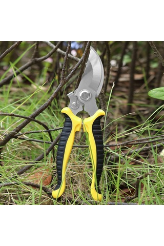 Hfambition Bahçe Budama Makasları Sk-5 Çelik Bıçaklı Ergonomik Silikon Saplı Manuel Giyotin 7.5 İnç Sarı-siyah Bitki Dal Kesici