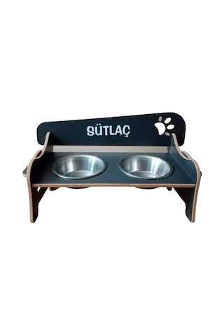 Realwood Özel İsim Baskılı Ahşap Kademeli Eğimli Kedi Köpek Kasesi
