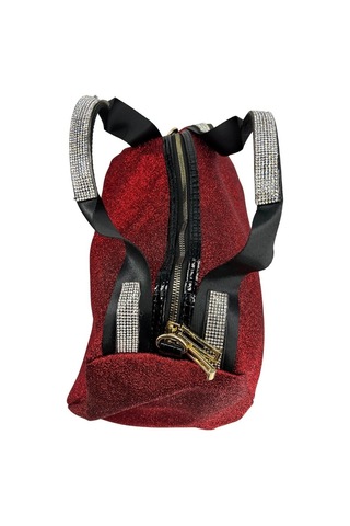 Sentt Parlak Süet Simli Taşlı Çanta-Kırmızı