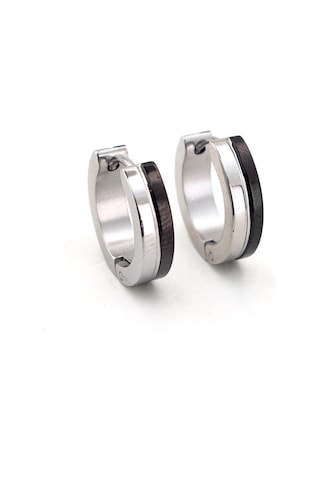 Siyah Gümüş Renkli Halka Paslanmaz Çelik Erkek Küpe E705