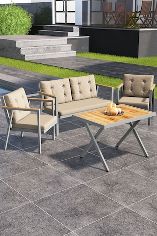 Sierra 2+1+1 Metal İskeletli Suya Dayanıklı Bahçe Balkon Mobilya Takımı Cafe, Salon Koltuk Takımı Cappuccino