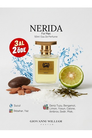 Nerida Erkek Parfüm Yazlık Deniz Yosunu Edp Güçlü Kalıcı Yayılımlı Bergamot, Misk, Odunsu Notalar Fresh - Marin