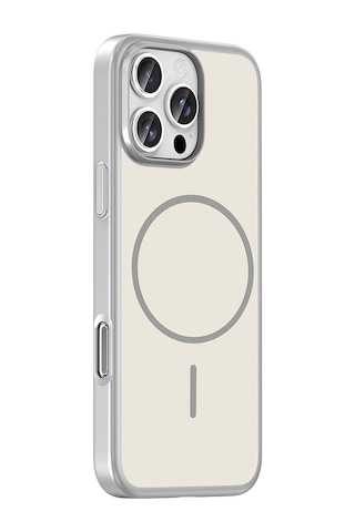 Apple iPhone Uyumlu 16 Pro Max Kılıf M-safe Şarj Özellikli Zore Lora Pc Kapak - Gümüş