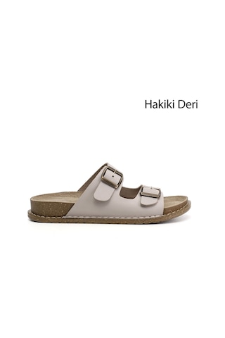 Gönderi(R) Gönderi R Kadın Bej Çift Tokalı Hakiki Deri Terlik Dyza83042013