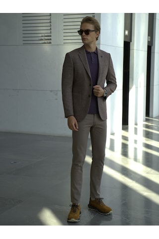 Erkek Yün Ceket Mono Yaka Üstten Torba Cep Çift Yırtmaçlı Slim Fit Ceket Ncs Jeans 4002-Kiremit