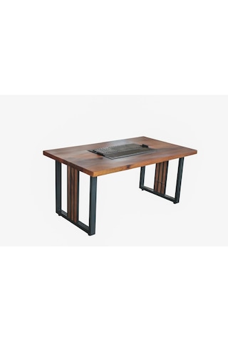 Çift Izgaralı Ceviz Mangallı Masa Ahşap