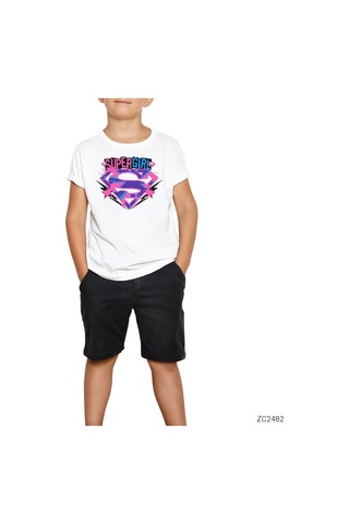 Super Girl Splash Logo Beyaz Çocuk Tişört Beyaz