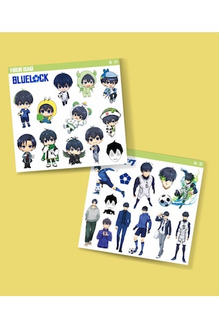 Bluelock- Yoichi Isagi -futbol Anime Telefon Sticker Seti Parlak Kağıt 2 Li - Blue Lock Mavi