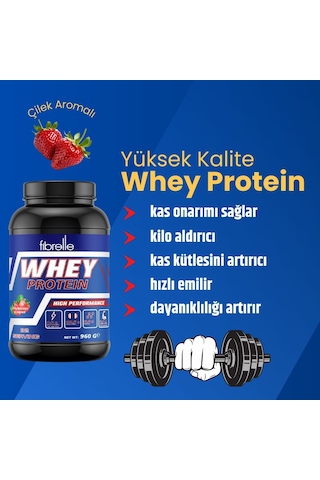 Fibrelle Whey Protein Çilek Aromalı 960 G Protein Tozu 32 Servis Çilek