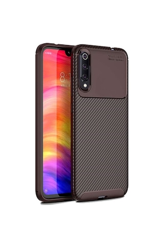 Xiaomi Mi 9 Karbon Desenli Negro Silikon Kılıf Kahverengi