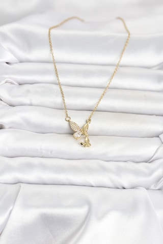 Utterly Good 316l Çelik Kolye Gold Kelebek Model Zirkon Taşlı Metalik