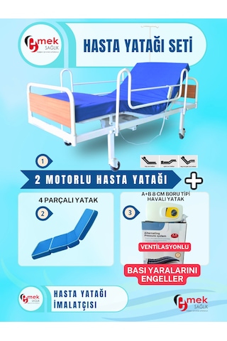 2 Motorlu Ekonomik Hasta Karyolası Boru Tipi Havalı Yataklı Set