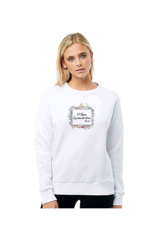 Öğretmenler Günü Kutlu Olsun Baskılı Beyaz Kadın Sweatshirt