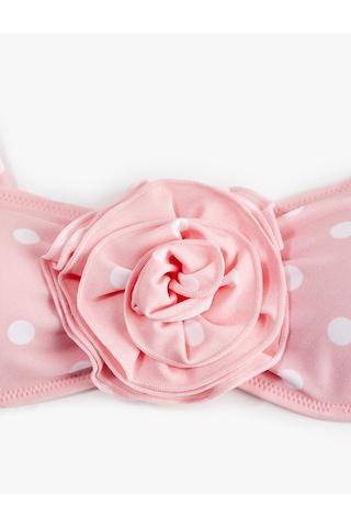 Koton Koton X Sibil Çetinkaya - Gül Aplike Detaylı Bandeau Puantiyeli Bikini Üstü Pembe Desenli 6sak10243mm
