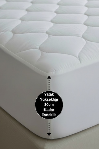Kapitoneli Pamuklu Fitted %100 Sıvı Su Geçirmez Tek-çift Kişilik Yatak Koruyucu Çarşaf Alez Çocuk Beyaz