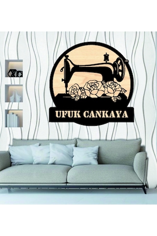 Kişiye Özel Terzi Dikiş Makinesi Nostalji Temalı Ahşap Duvar Tabl