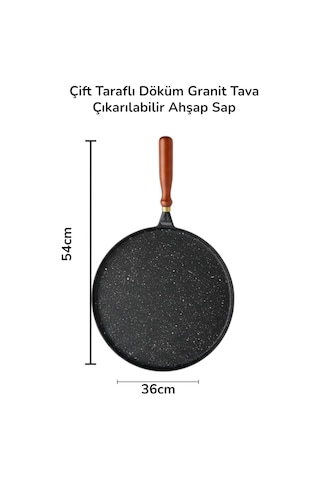 Granit Döküm 36cm Çift Taraflı Tava, Izgara Tavası Gözleme Tavası siyah