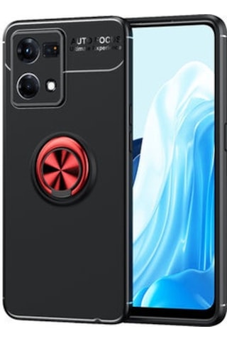 Oppo Reno 7 4g Kılıf Yüzüğü Stant Ve Araç Tutucu Olabilen Şık Esnek Premium Silikon Kapak Ryc/ravel Siyah - Kırmızı
