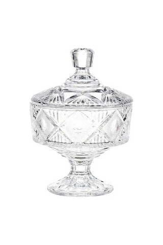 Pazly Şeker Kavanoz Cam Kristal Çanak Kase Takı Duş Totejar Depolama Tutucu Kapaklı Çerez Kabartmalı Teneke Dekoratif Konteyner Şeffaf