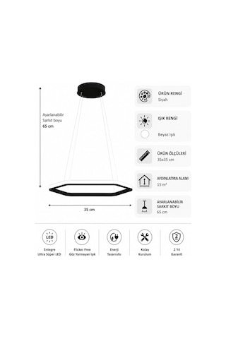 AvizeGO Ares Led Sarkıt Avize Beyaz Işık Siyah