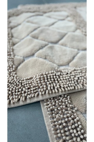 Pamukkent Yumuşacık, Süper Emici 2'li 100% Pamuk Ultra Lüks Banyo Paspası Seti, Cappuccino, 60x100 Cm Çok Renkli
