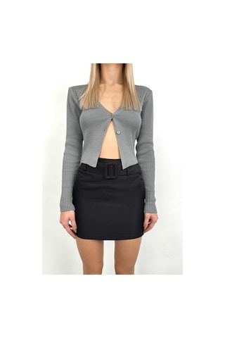 Black Fashion Kemerli Mini Etek Siyah