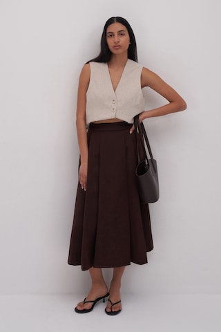 Kahverengi Volanlı Midi Etek Kahverengi