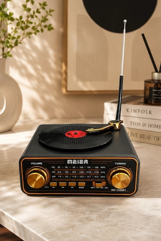 Meier Md-1320bt Siyah Nostaljik Görünümlü Bluetooth Hoparlör Ve 3 Bantlı Şarjlı Radyo