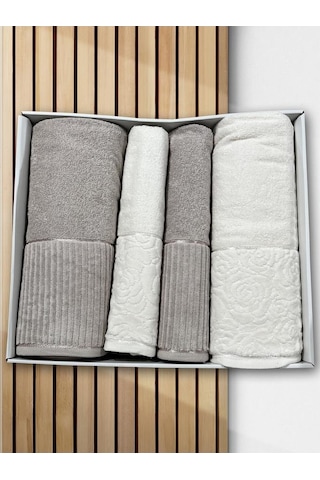 Sevgi Hamam Takımı 4 Parça Krem - Bej Çok Renkli