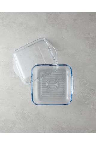 English Home Bake&serve Cam Kapaklı Kare Izgaralı Fırın Kabı 24 X 21,2 Cm Şeffaf Şeffaf
