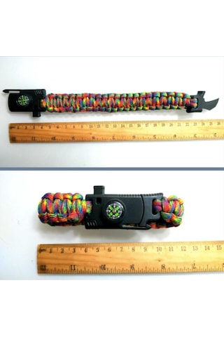 Omeniv Paracord Bileklik Düdük Pusula Bıçak 4 Fonksiyon Outdoor Siyah