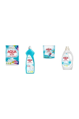Aquabor Doğal Mineralli 4 Kg Renkliler + Elde Bulaşık + Tablet + Sıvı Beyaz 4 Lü Set